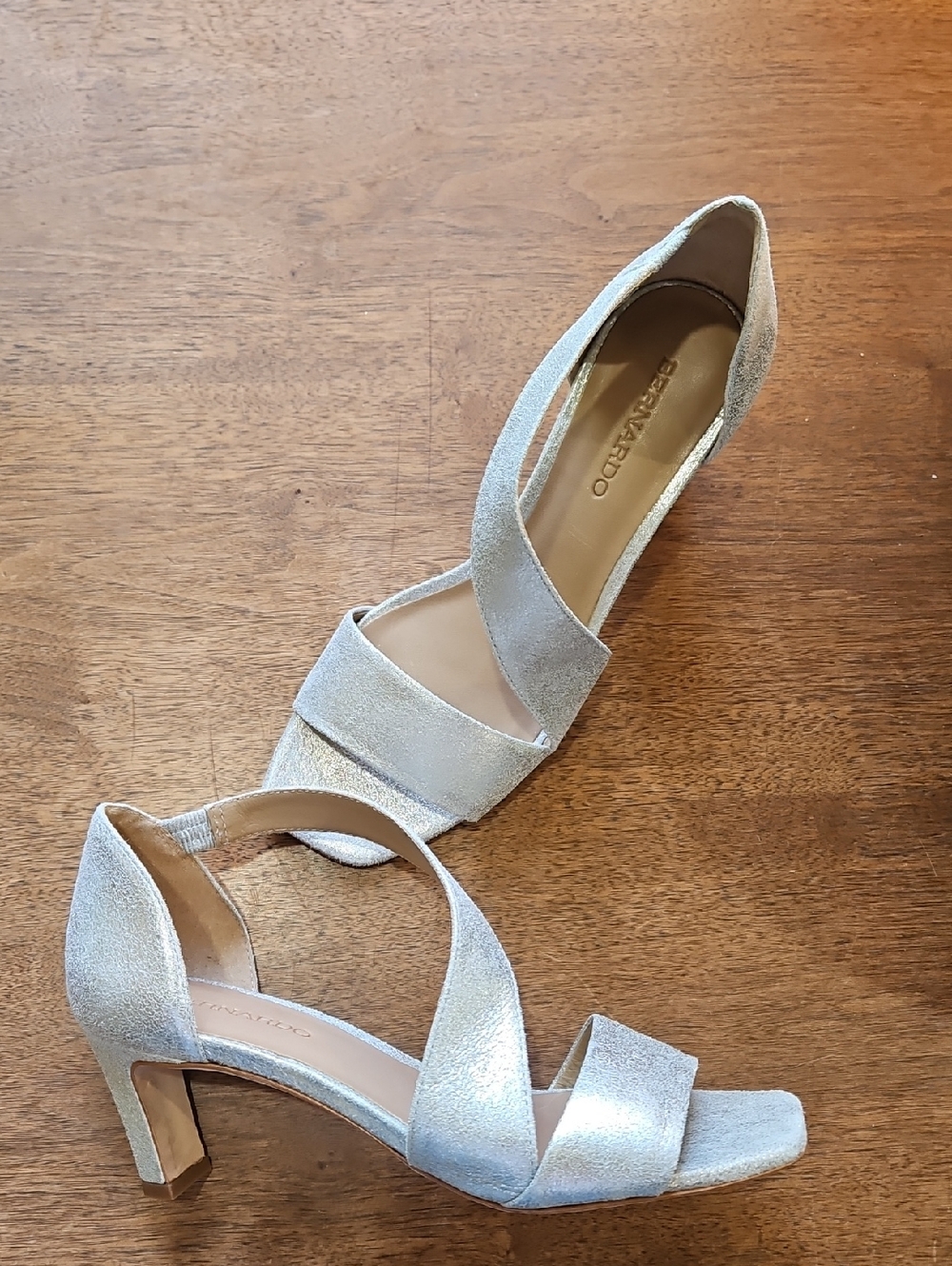 Bernardo Silver Open-Toe Block Heel Sandals